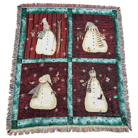 Valerie Evers Wenk Other - Valerie Evers Wenk Christmas Winter Holiday Snowman Block Tapestry Throw Blanket